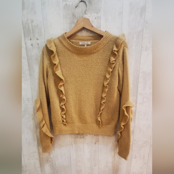 💚5/$25 BCBGeneration Ruffled Chestnut Tan Knit Sweater Size XS - Picture 3 of 6
